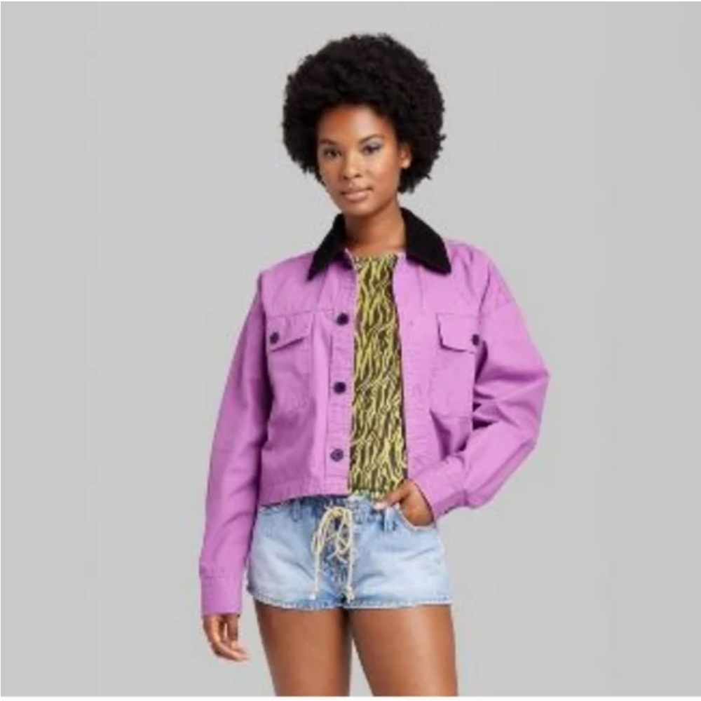 NWT Wild Fable Oversized Purple Cropped Jacket with Black Collar